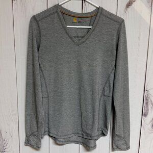 Carhartt Force V-Neck Long Sleeve Women’s Small Gray Thumbholes EUC